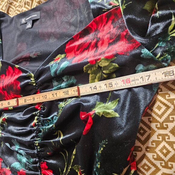 INC Women’s Velvet Floral Ruched Puff Sleeve Top Medium Whimsygoth Romantic Y2K - Picture 13 of 14